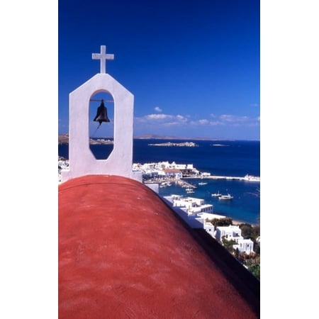Greek Orthodox Church - Greek Orthodox Church and Harbor in Mykonos Greece Canvas Art - Steve Outram DanitaDelimont (18 x 24)