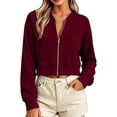 thumbnail image 2 of DIOAZUD Women's Cropped Zip up Sweatshirts Long Sleeve Full Zip Sweatshirt Jacket Collarless V Neck Casual Crop Cardigan Fall Clothes Wine S-XXL, 2 of 6