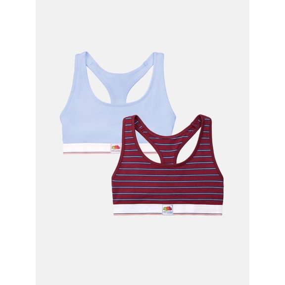 Fresh by Fruit of the Loom Women's 2-Pack Cotton Racerback Scoop Bralette, Size XS-XXL