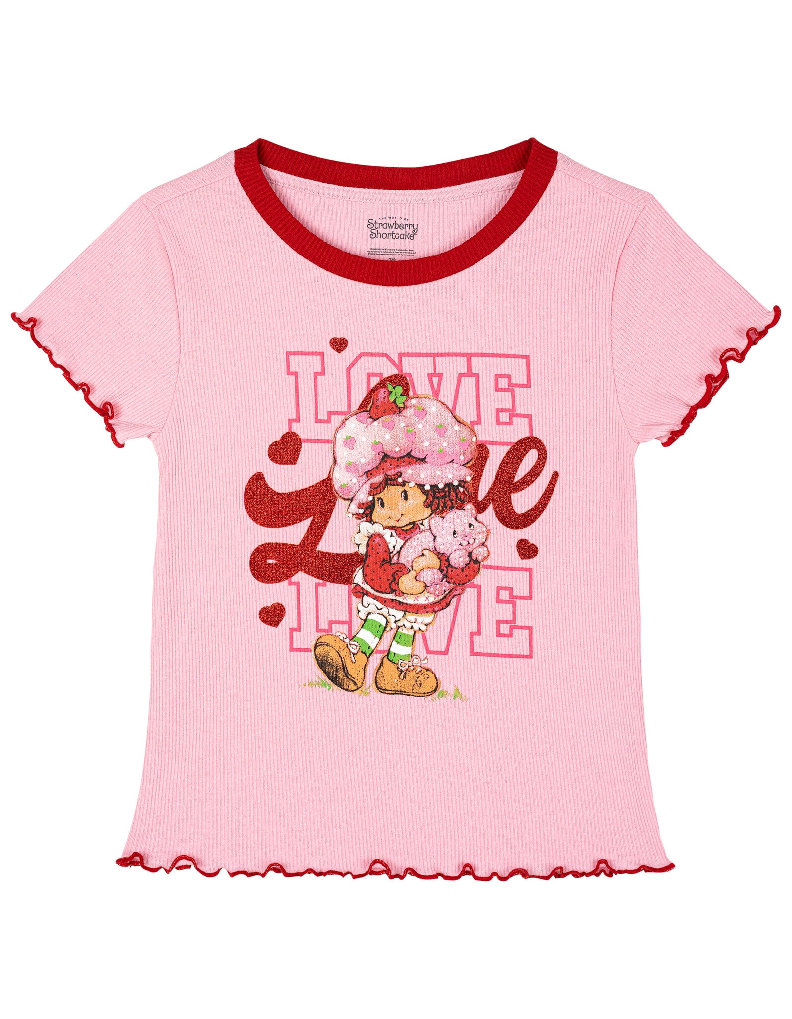Strawberry Shortcake Toddler Girls' 2-Piece Short Sleeve T-Shirt and Flare Pants Set Pink Red Strawberry