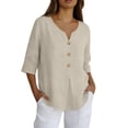 thumbnail image 2 of Summer Womens Clothes Kelon Womens Blouses Short Womens 3/4 Length Sleeve V Neck Boho Tops Summer Tops Business Casual Outfits Dressy Blouses Shirts, XL, 2 of 9