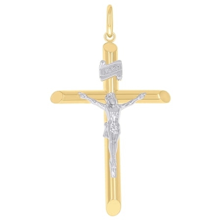 14k Two-tone Gold Unisex INRI Crucifix Cross Religious Charm Pendant
