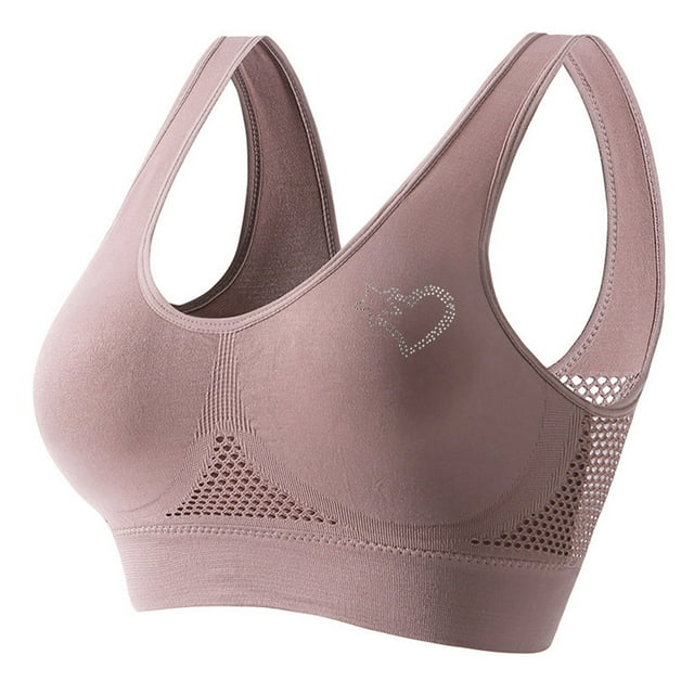 Women's Rhinestone Sports Bra - Hollow Back Design w/ Wide Strap Support | Anti-Sagging Wireless Bra for Workouts & Mature Figures