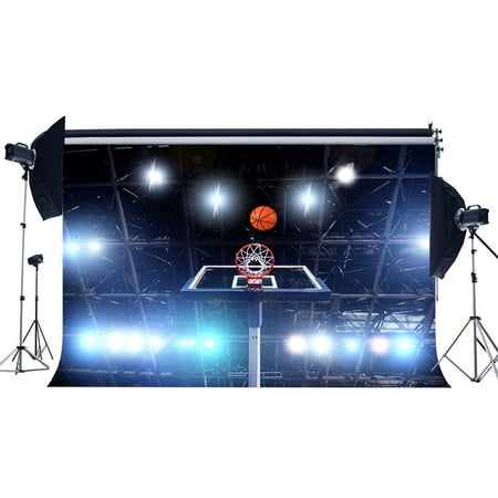 Image of ABPHOTO Polyester 7x5ft Basketball Court Backdrop Stadium Shining Stage Lights Sports Match Bokeh Photography Background for Boys Kids School Game Sports Meeting Portraits Photo Studio Props
