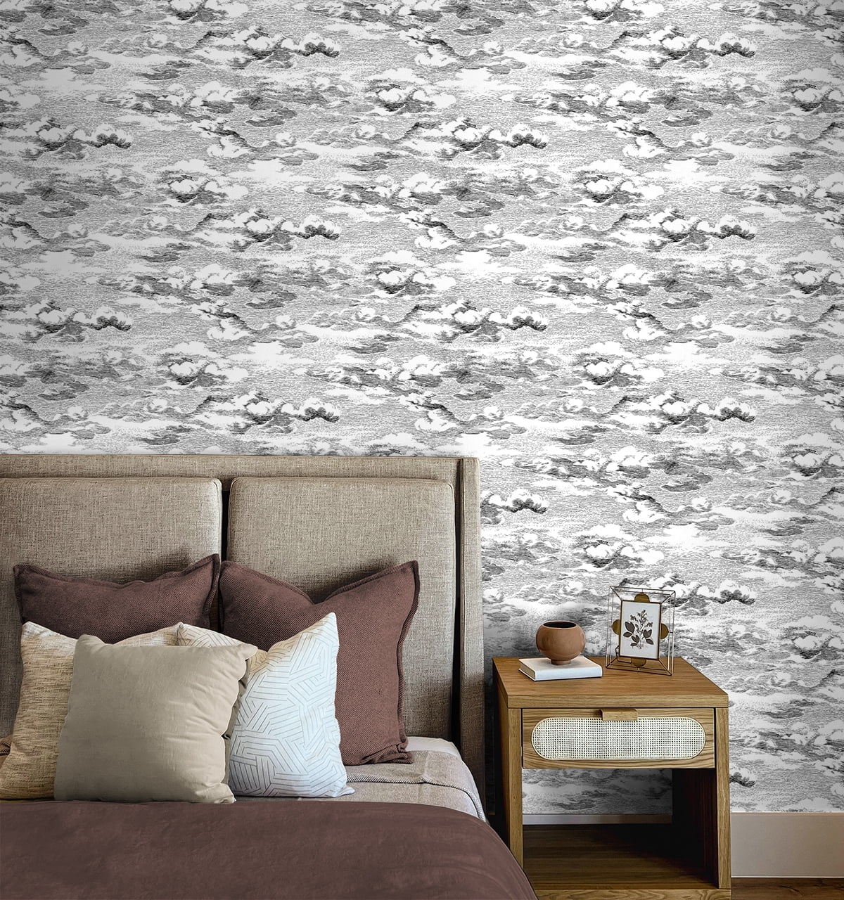 Harry & Grace Black Clouds Peel And Stick Wallpaper - 20.5 ft. W x 18 ft. L Roll
