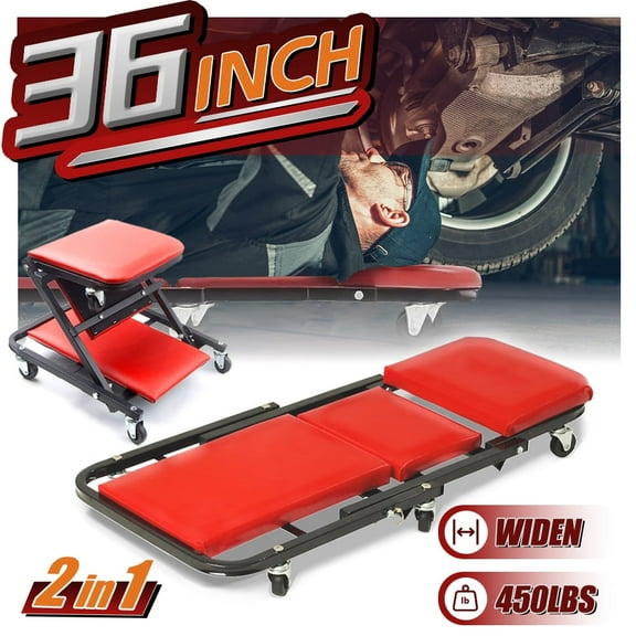 BIG RED 36" Foldable Z-Creeper Seat - 2-in-1 Garage Shop Creeper for Auto Repair,36" RED,300lbs Capacity,with 6 Pcs Wheels,ATR6505R,Torin