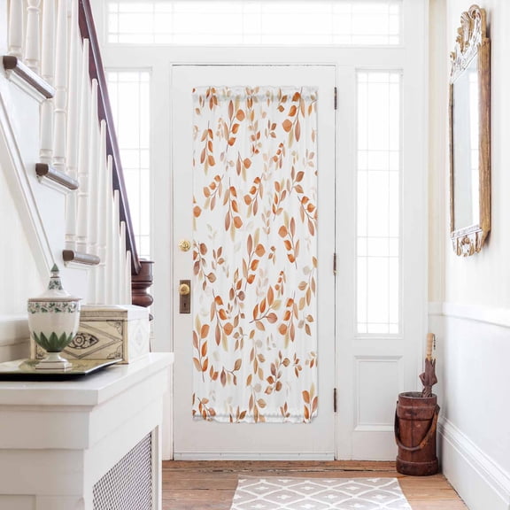 Fall Leaf Door Curtains for Door Window, French Sidelight Front Back Door Curtains With Tieback, Retro Autumn Tree Branch Ombre Orange Kitchen Rod Pocket Drapes Panel, 25"x72"