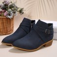 thumbnail image 5 of Modisza Women's Ankle Boots Chunky Low Heeled Short Booties Buckle Side Zipper Suede Dress Western Fall Work Shoes Blue 6, 5 of 8