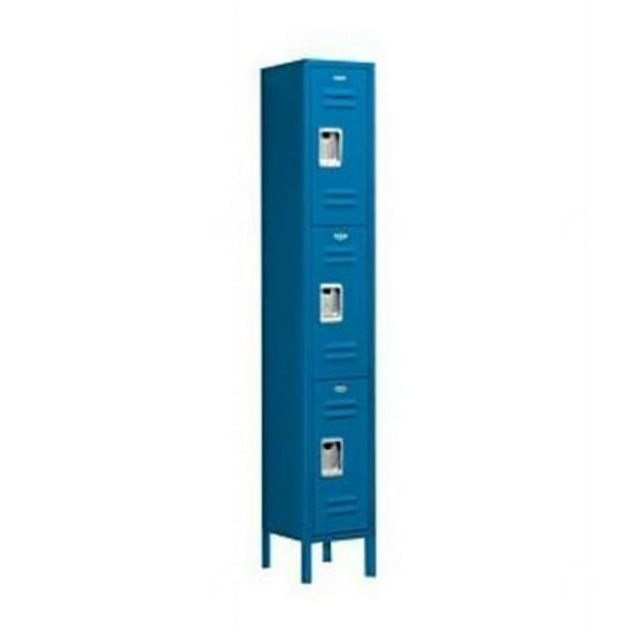 Standard Metal Locker - Triple Tier - 1 Wide - 6 Feet High - 15 Inches Deep - Blue - Assembled