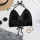 thumbnail image 2 of Top de sujetador de crochet atado con cuello en V, suave, delgado, ahuecado, top de bikini de punto con cuello halter de moda para mujer, negro L, 2 of 5