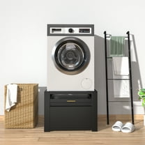 VEIKOUS Washer Dryer Pedestal Stand, 29"L x 29"W x 22"H Washing Machine Stand w/ Storage Shelf & Retractable Laundry Basket Holder, 300 lbs capacity, Black