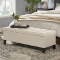 thumbnail image 3 of Noble House Oliver Contemporary Button-Tufted Velvet Storage Ottoman Bench, Ivory and Dark Brown, 3 of 8