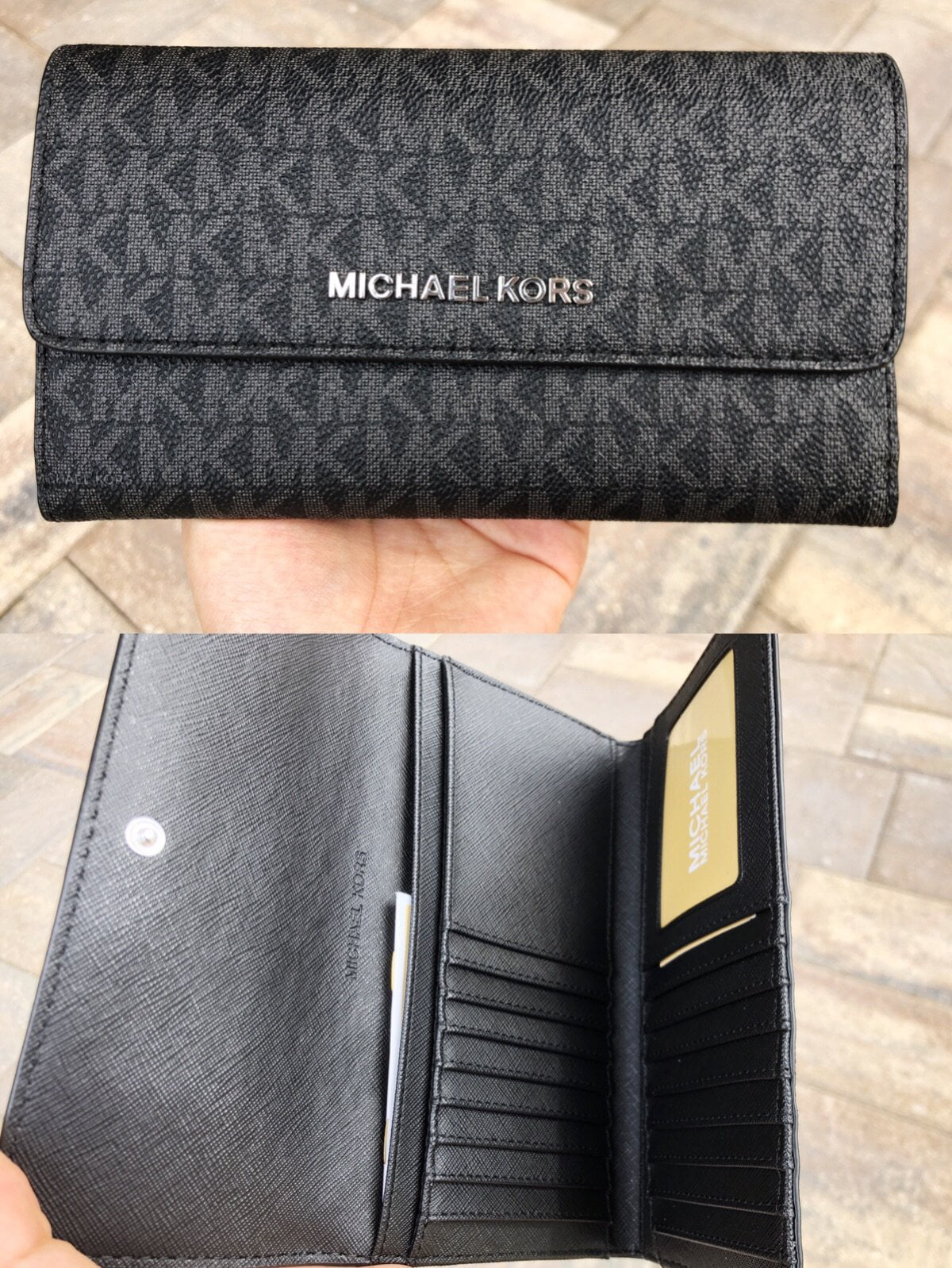 Michael Kors - Michael Kors Jet Set Travel Large Trifold Wallet Black Signature MK - Walmart.com