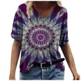 thumbnail image 2 of ICHUANYI Clearance Women's Fashion Summer Printed Short Sleeve V-Neck T-Shirt Casual Tee Tops(Purple, XL) ICHUANYI WER2023080707659, 2 of 3