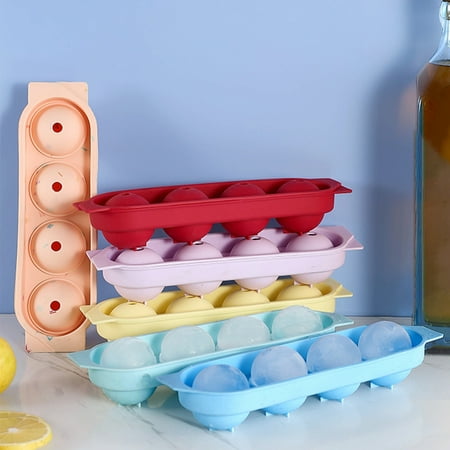 

GROFRY Ice Cube Tray Mold Round Leak-proof Silicone 4 Cavity Cocktails Fadeless Ice Sphere Mold for Party