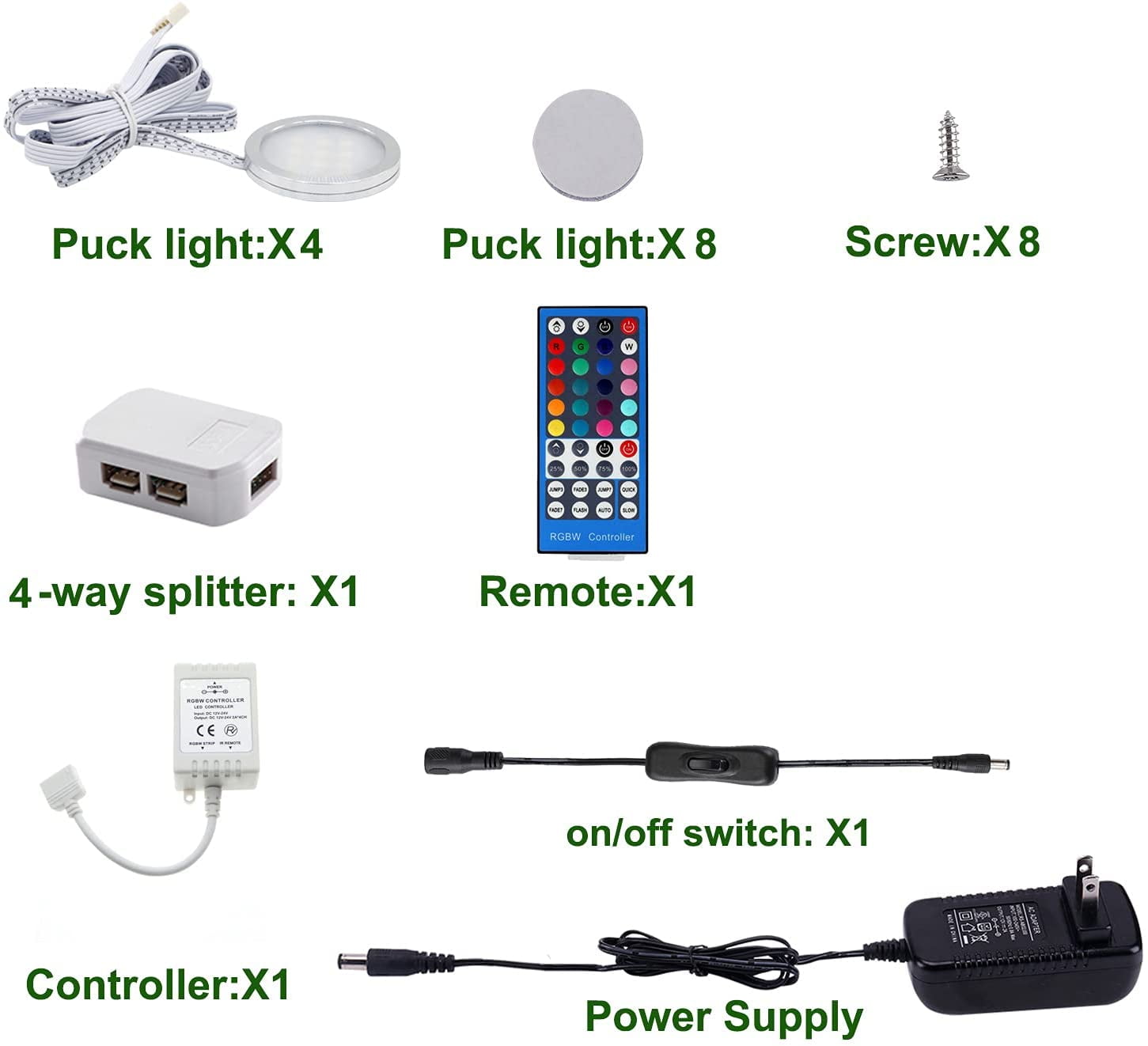 RGBWW Color Changing LED Puck Lights Kit - 4 Under Cabinet Lights with IR Remote for Kitchen Counter, Shelf & Furniture Ambiance Lighting (12W)