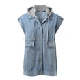 thumbnail image 4 of Women Lapel Loose Blouse Fashion Loose Denim Waist Coat Sleeveless Vest Button Hooded Detachable Coat Coat for Ladies Long Vests for Ladies Suite Vest for Women Women Light Weight down Jacket Heat, 4 of 8