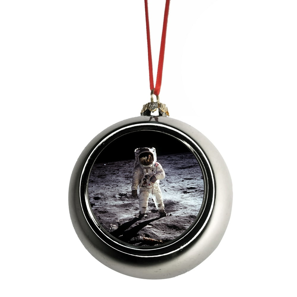 Astronaut in Outer Space Ornaments Silver Bauble Christmas Ornament