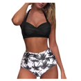 thumbnail image 2 of Women Vintage Swimsuit Two Piece Retro Halter Ruched High Waist Print Bikini Set, 2 of 9