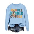thumbnail image 4 of Wang6 Womens Thanksgiving Graphic Sweatshirts Trendy Gobble Letter Printed Long Sleeve Crew Neck Pullovers Comfy Fall Loose Fit Solid Tshirts Tops Light Blue S, 4 of 4
