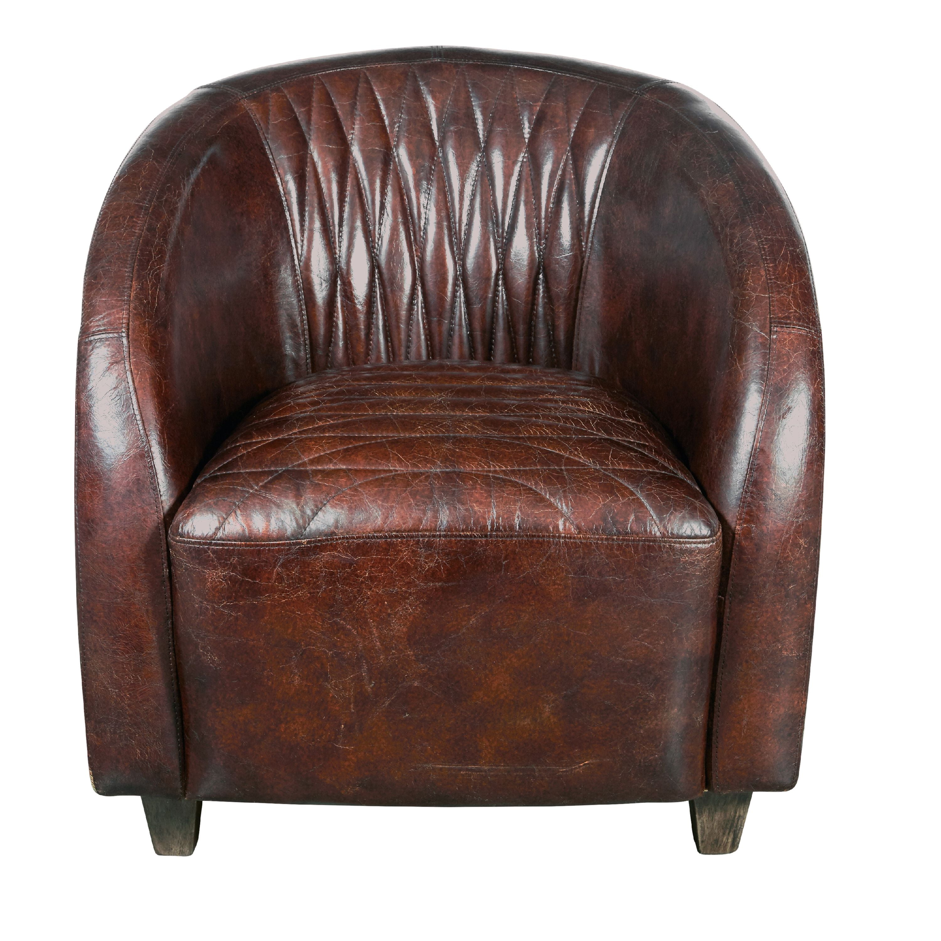 Continental Quilted Leather and Copper Club Chair in Chestnut Brown