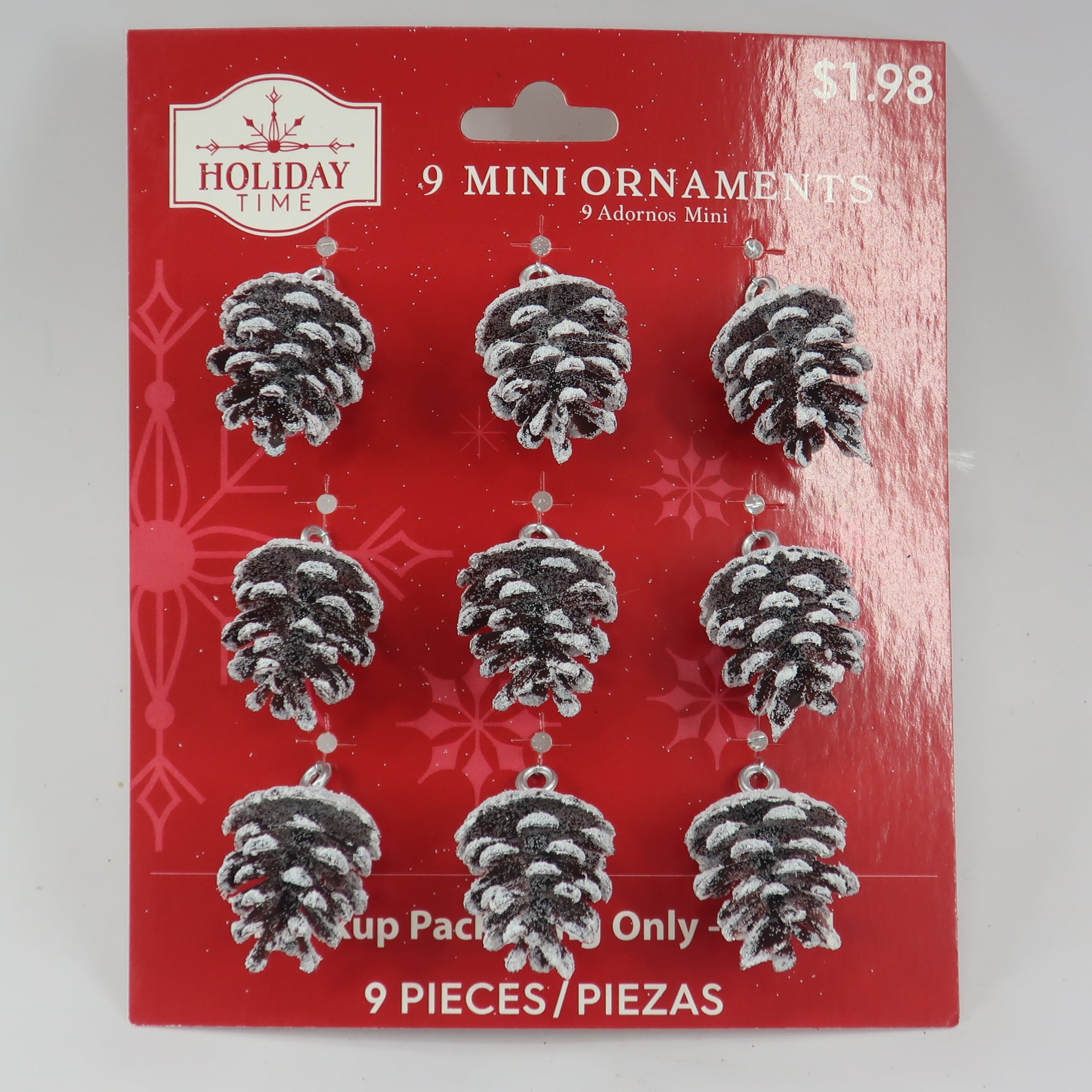 Holiday Time Frosted Pinecone Mini Christmas Ornaments, 9 Count