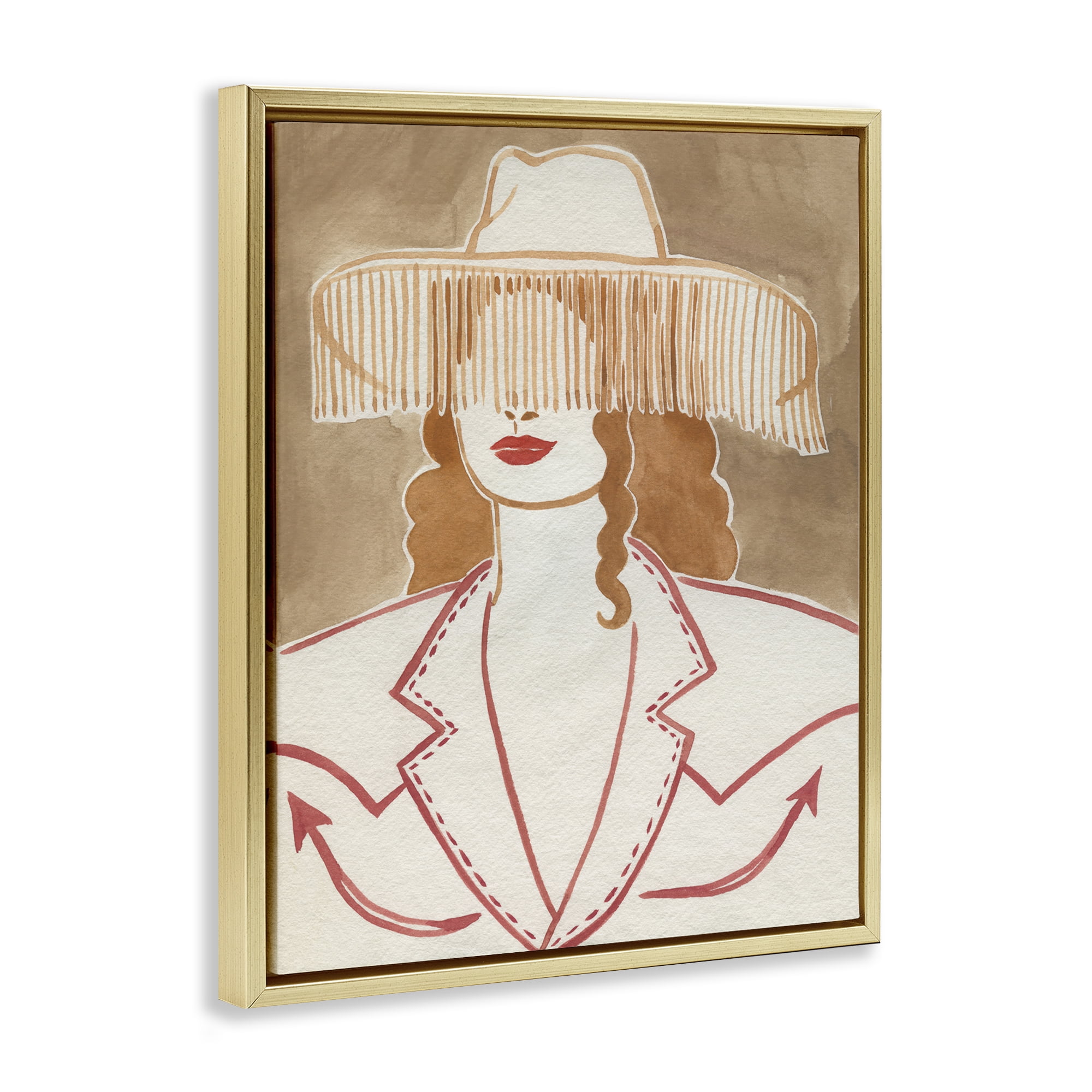 Stupell Industries Western Cowgirl Fashion People Painting Gold Floater Framed Canvas Art Print Wall Art, 25 x 31