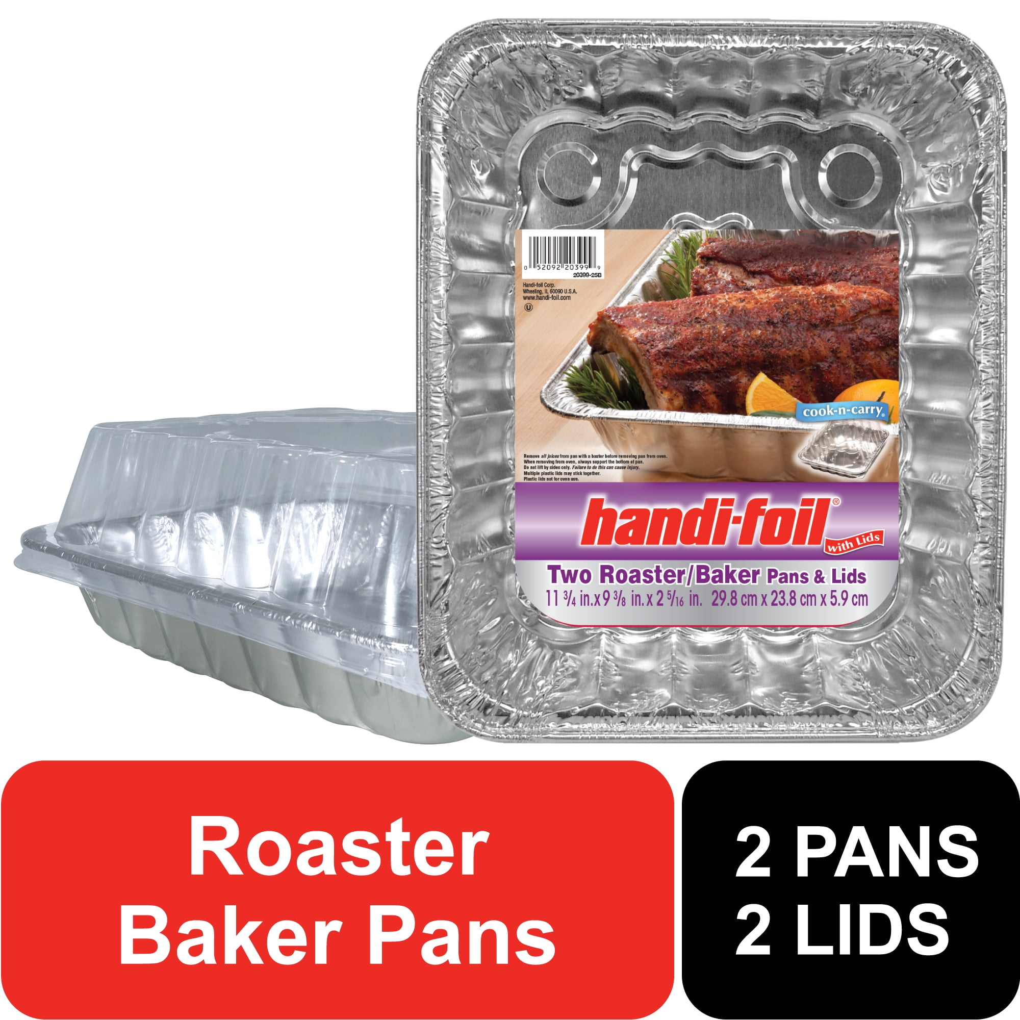 (3 pack) Handi-Foil Large Aluminum Roaster Baker Pans with Lids, 2 Count
