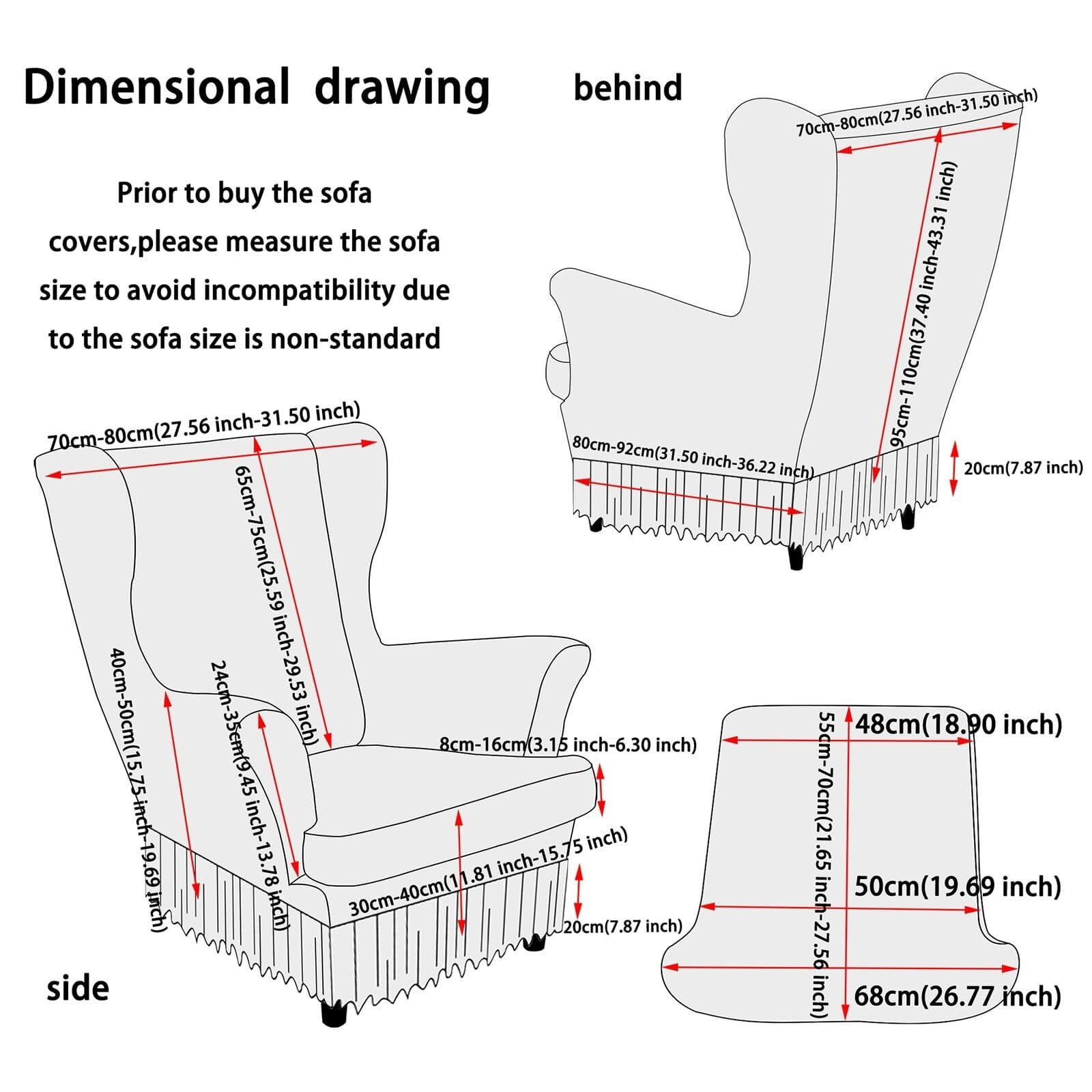LKJYER Wing Back Wing Back,Stretch Printed Wingback Chair Slipcover with Elastic Bottom,No-Slip Universal Four Seasons for Armchair Sofa Cover Home Decoration