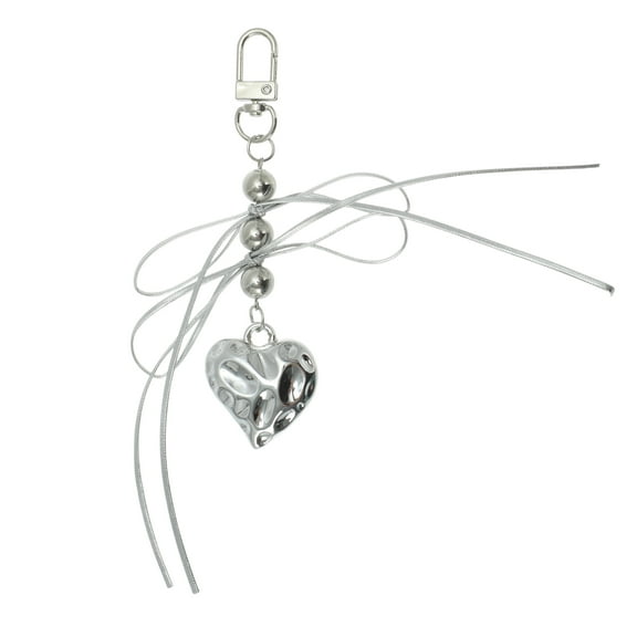 Unique Bargains 1 Pc Fashionable Bow Heart Handbag Charm Decorative Keychain Silver Tone
