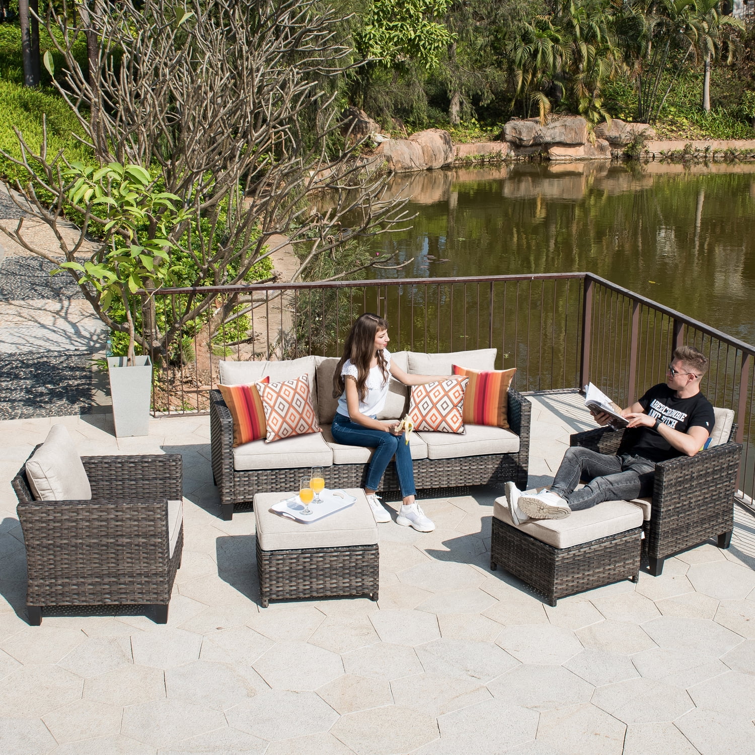 ovios Patio furnitue 5 Piece set, Outdoor Furniture Sets,Morden Wicker