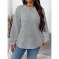 thumbnail image 6 of Tunic Tops for Women Loose Fit Dressy Waffle Knit Long Sleeve Shirts Trendy Fall Crewneck Sweaters Silver Gray 4XL, 6 of 9