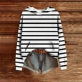 thumbnail image 4 of SwiftWear Women's Black & White Stripe Hooded Sweatshirt Soft Knit Hoodie Pullover with Drop Shoulder, Cozy Casual Tops for Everyday Comfort White, 4 of 7