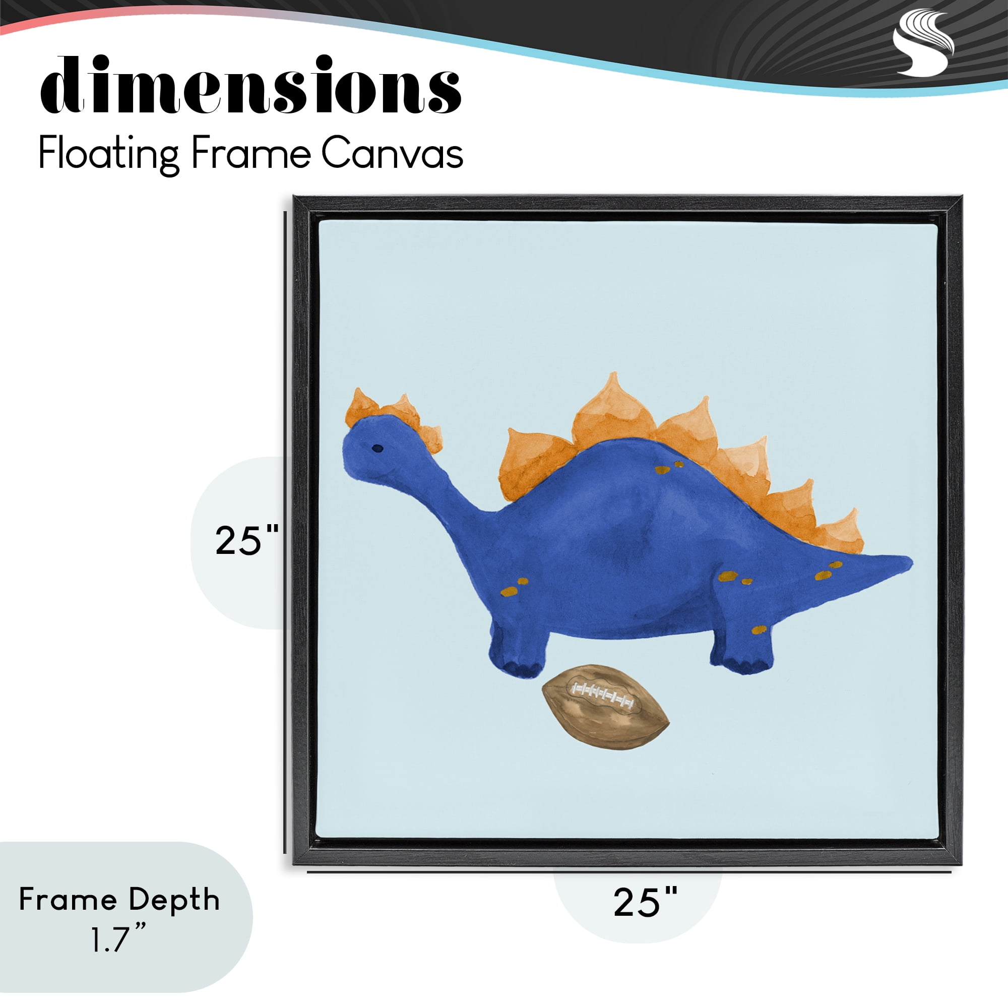 Stupell Industries Sporty Baby Dino Black Framed Floater Canvas Wall Art, design by Lucille Price