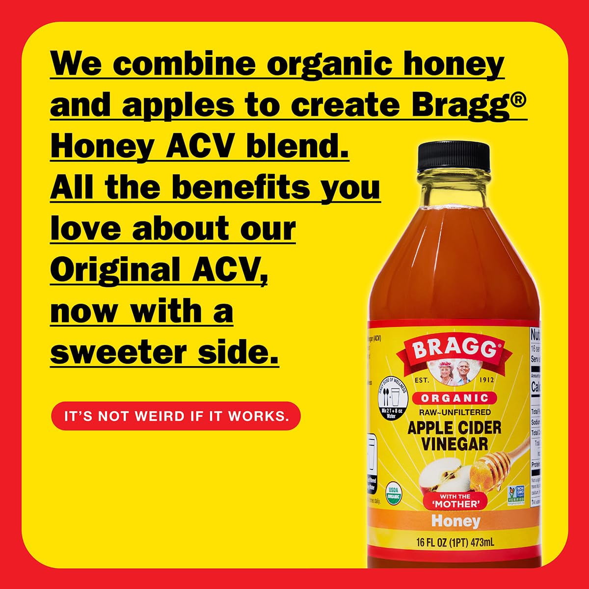 (3 pack) Bragg Organic Apple Cider Vinegar Honey with The Mother, Raw and Unfiltered, 16 fl oz