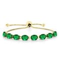thumbnail image 3 of Gem Stone King 18K Yellow Gold Plated Silver Green Nano Emerald Bracelet and Earrings Jewelry Set for Women (6.00 Cttw, Gemstone May Birthstone, Oval 7X5MM, Fully Adjustable up to 9 inch), 3 of 4