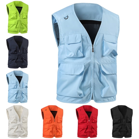 Zysthvn Cargo Mens Vest Jacket Fall Athletic Half Zip Lightweight Jackets for Men Big and Tall V-Neck Outdoor Solid with Pockets Jackets, Black XL