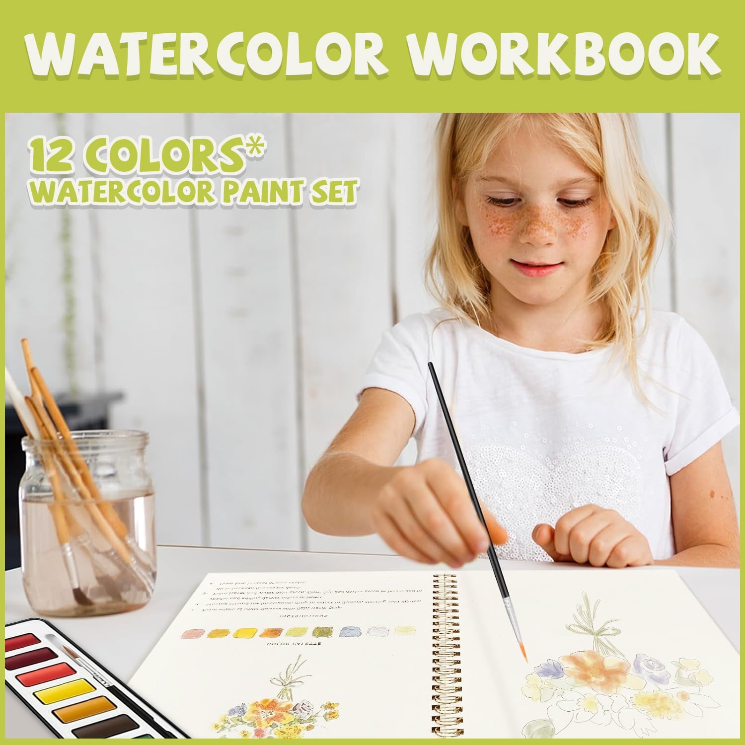 Art and Craft Kit for Kids,Beginner-Friendly Water Coloring Drawing Pad with Brush (Flowers)