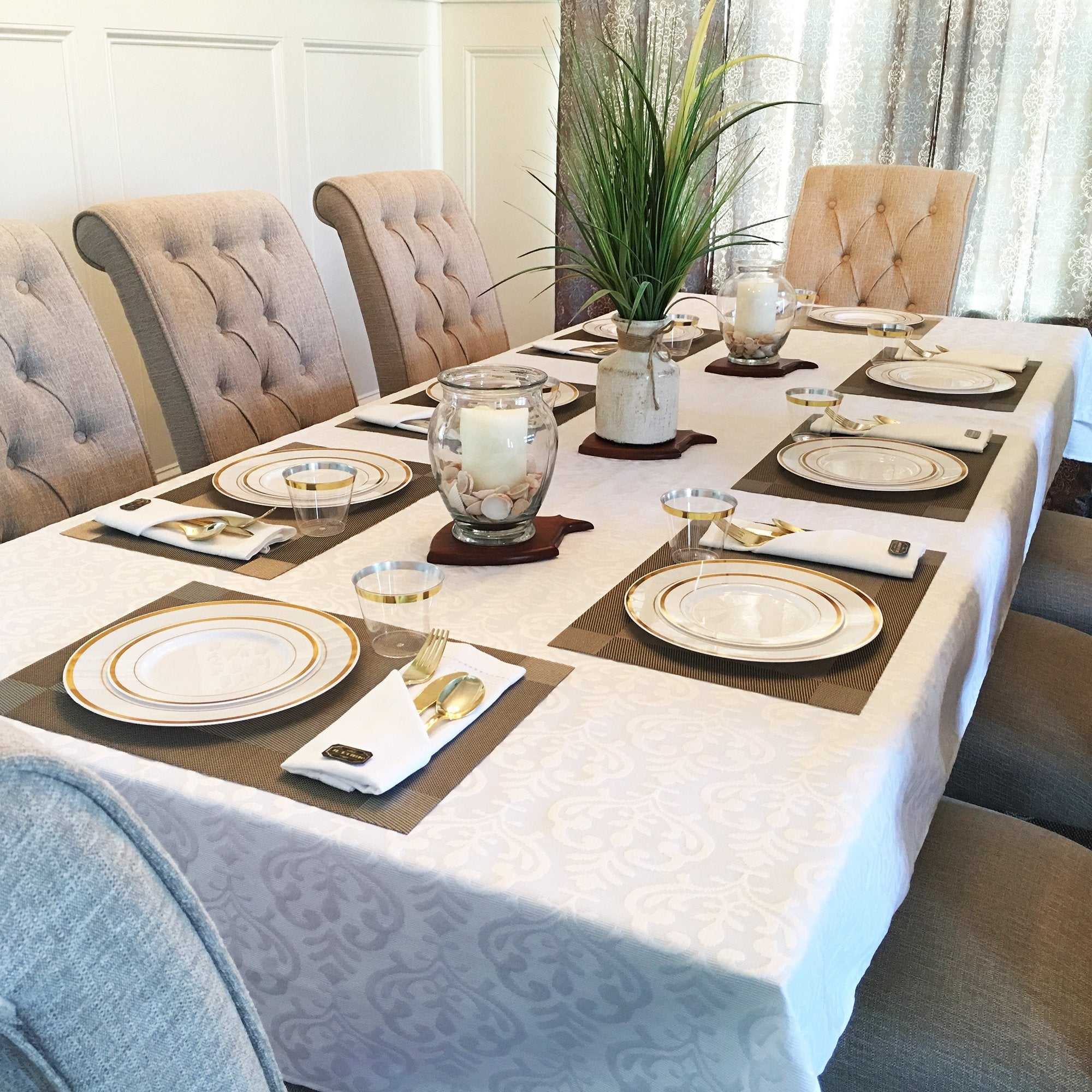 125 Piece Gold Plastic Plates & Cutlery Set - Reusable & Recyclable - Gold Rim Plates & Silverware for Weddings, Anniversaries, Parties, Showers- Dinner Plates, Salad Plates, Utensils, 25 Each
