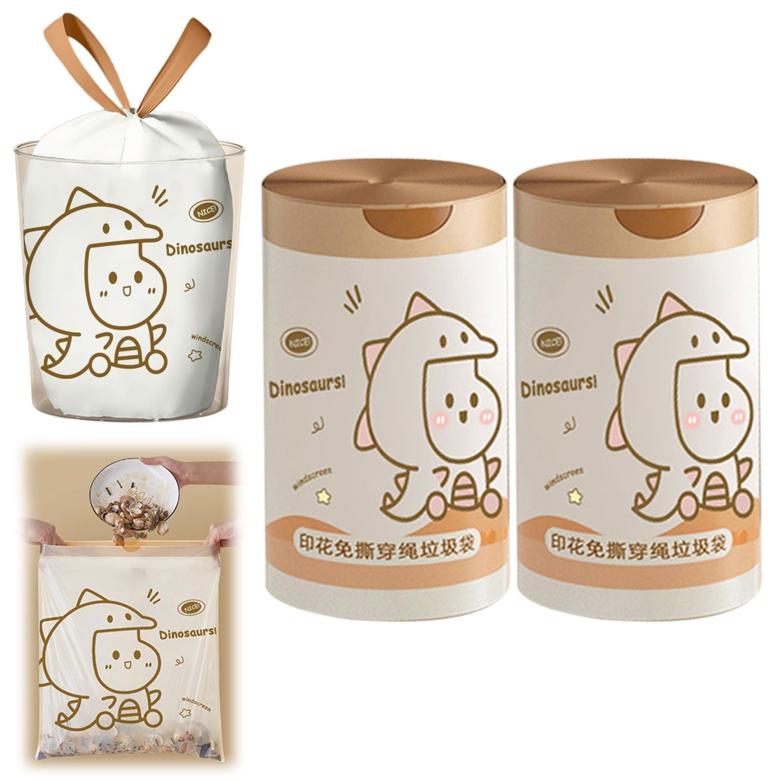Clearance Hcnuuo Drawstring Trash Bags Pattern Thickened Garbage Bags 19.7" X 17.7"Unscented Trash Bags For Kitchen Bathroom Waste Liners 60pc