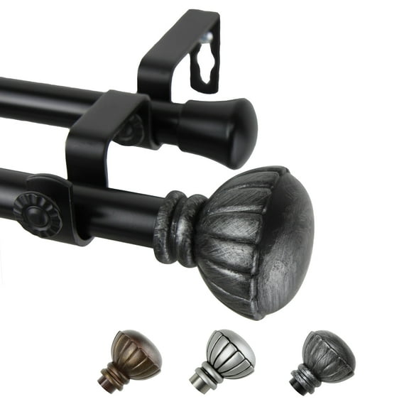 13/16" Dia Adjustable 28-48" Bria Double Curtain Rod in Black