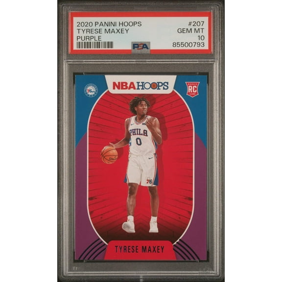 Graded 2020 Panini Hoops Tyrese Maxey #207 Purple Rookie RC Basketball Card PSA 10 Gem Mint