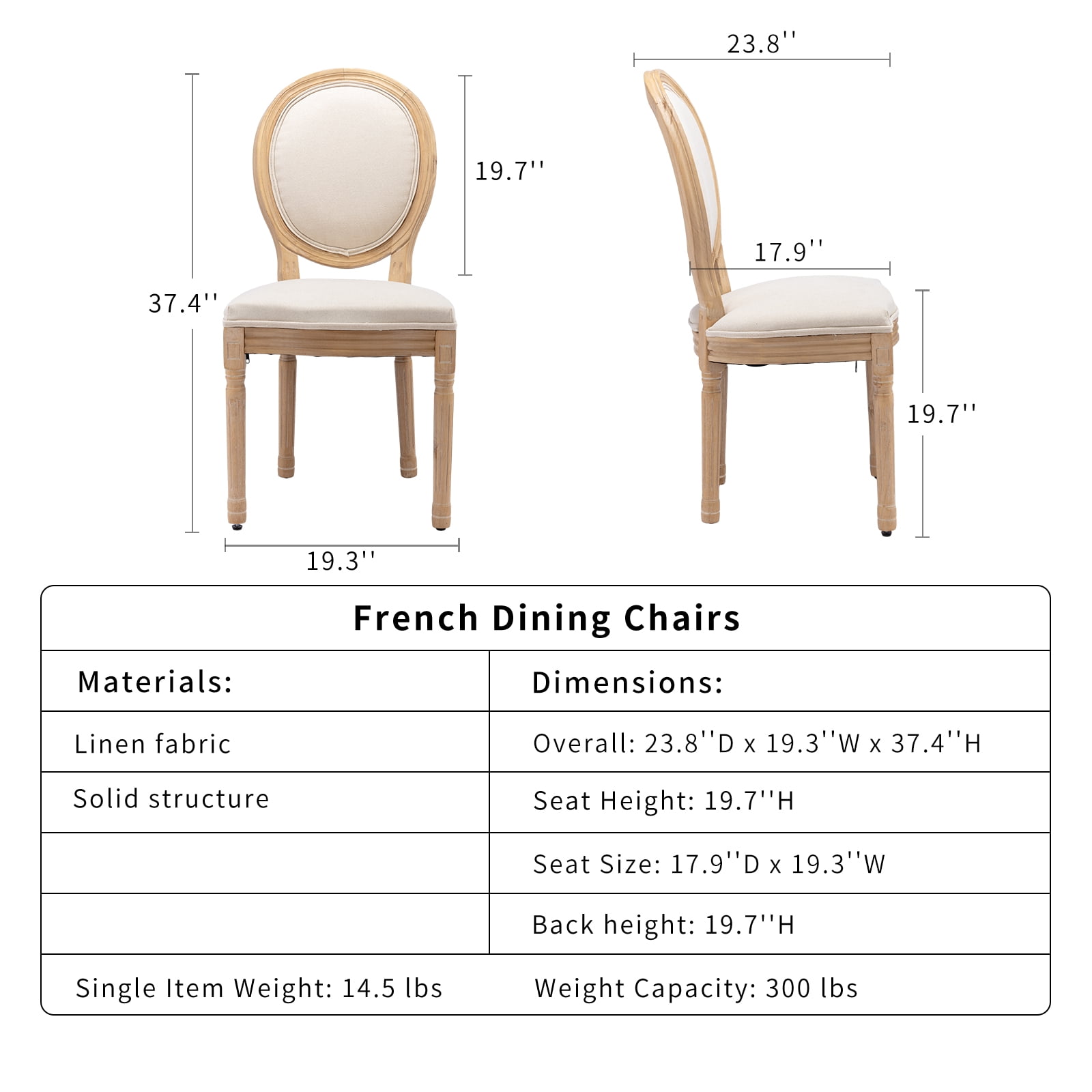 French Country Dining Chairs Set of 6, Cream Kitchen & Dining Room Chairs Set of 6, Ivory Linen Upholstered Dining Chairs, Wood Legs, Sillas De Comedor (Fabric, Beige, 6Pcs)