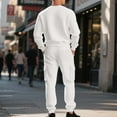 thumbnail image 4 of Wrtxtat Men's Quilted 2 Piece Casual Outfits Crewneck Pullover Jacquard Sweatsuit Pockets Drawstrings Sweatpants Joggers Tracksuit Set White XL, 4 of 8
