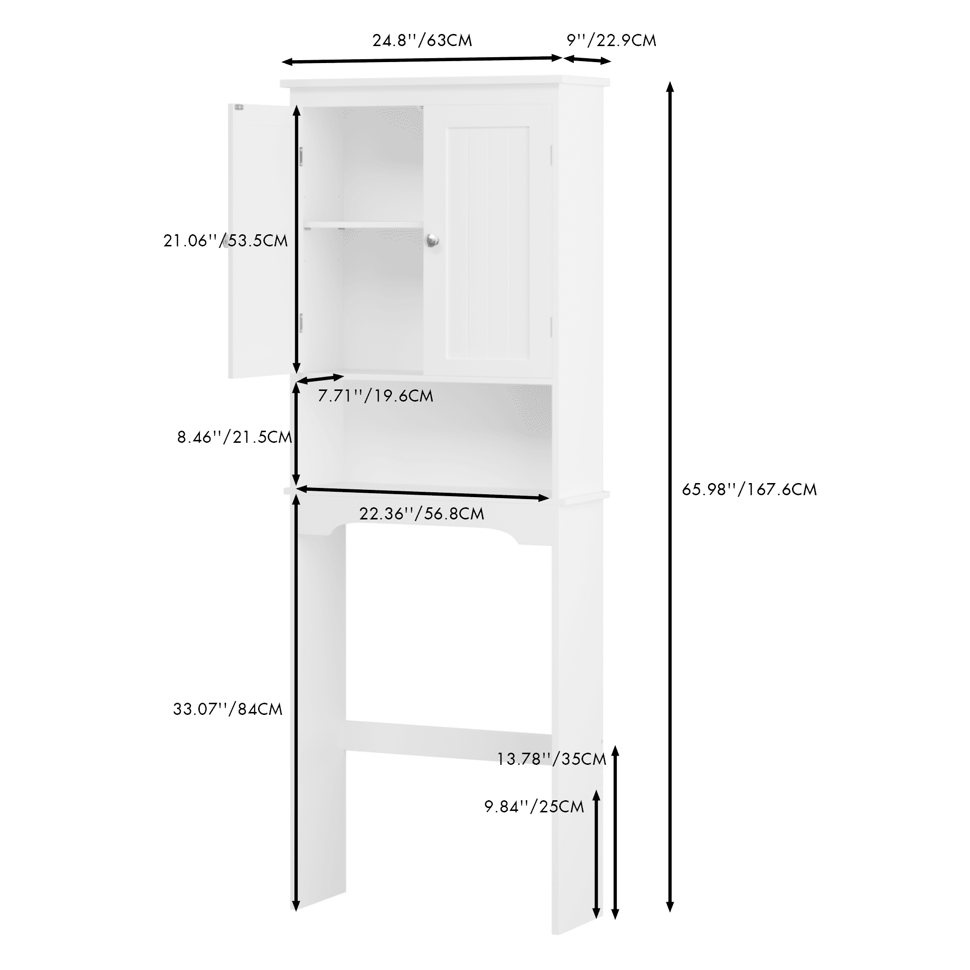 Yoneston Over The Toilet Storage Cabinet with Adjustable Shelves, Wood Bathroom Space Saver with Door, White