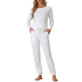 thumbnail image 2 of INSPIRE CHIC Women's Lounge Set Sweatshirt with Jogger Long Sleeve Round Neck Knit Pajama Tracksuit L White, 2 of 5