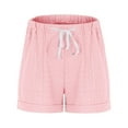 thumbnail image 4 of 2025 New Womens Shorts Casual Casual Solid Shorts Elastic Waisted Tie Front with Pocket Breathable Plus Size Shorts for Women Pink, 4 of 6