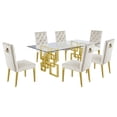 thumbnail image 1 of 7 Piece Dining Set with Rectangular Clear Glass Top and Gold Stainless Steel, 1 of 5