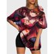thumbnail image 3 of T-shirt round neck Role Pattern loose short sleeve F24, 3 of 5