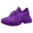 thumbnail image 6 of Platform Sneakers for Women Stretch Knitted Slip on Chunky Tennis Shoes Casual Cushioning Lace up Running Athletic Shoes Dark Purple Size 5.5, 6 of 6